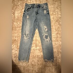 Almost Famous Light Blue Wash Distressed Cropped Denim Jeans size 9